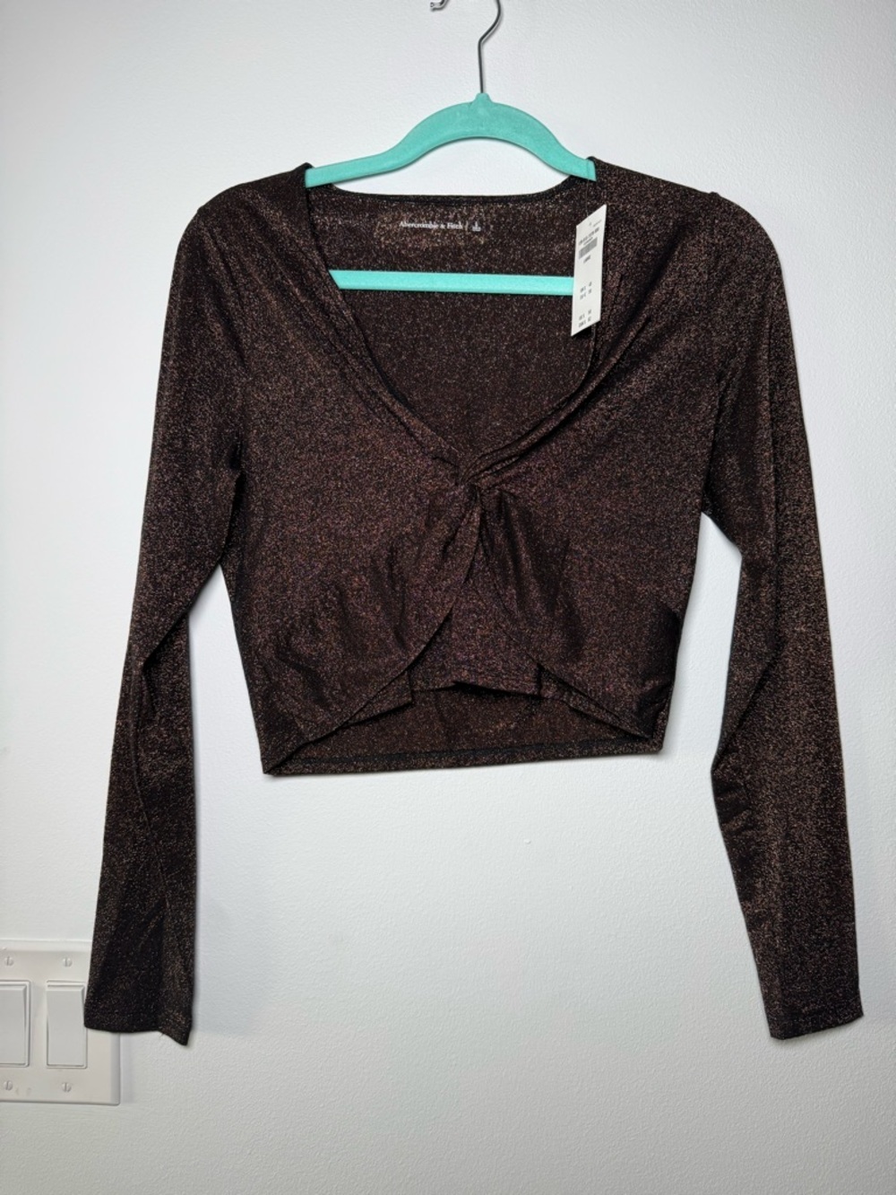 NWT Abercrombie & Fitch Brown Sparkle Twist-Front Crop Top